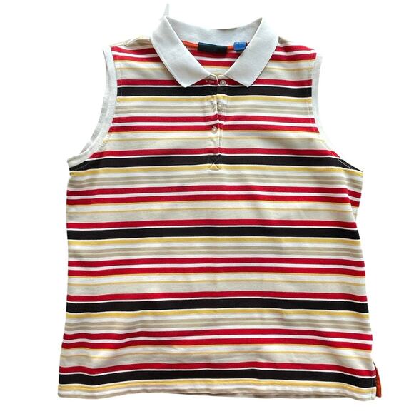 Vintage Karen Scott Sport Sleeveless Polo Shirt Red Striped Preppy Size Large - Picture 1 of 7